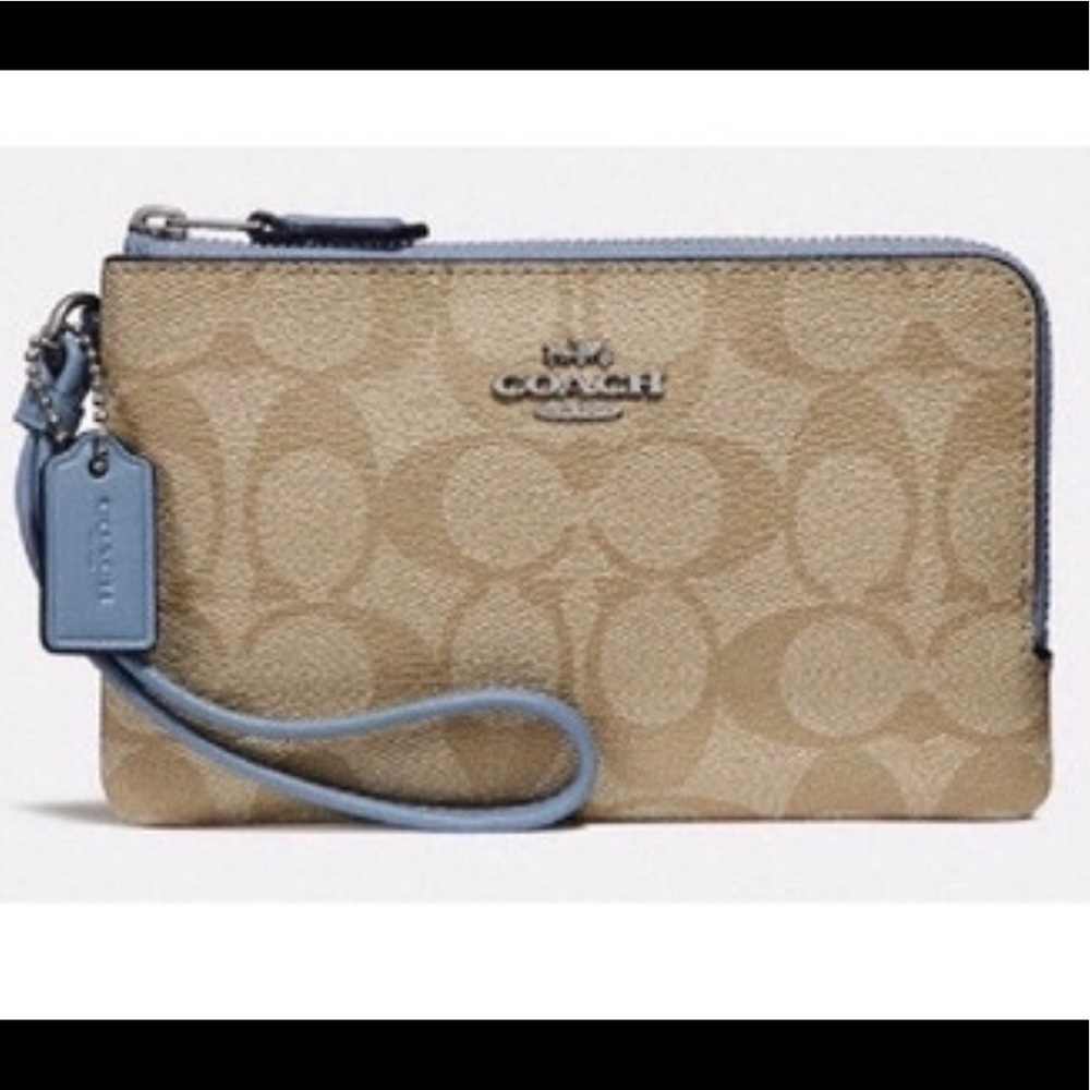 Coach Signature PVC Double Zipper Wallet Wristlet
